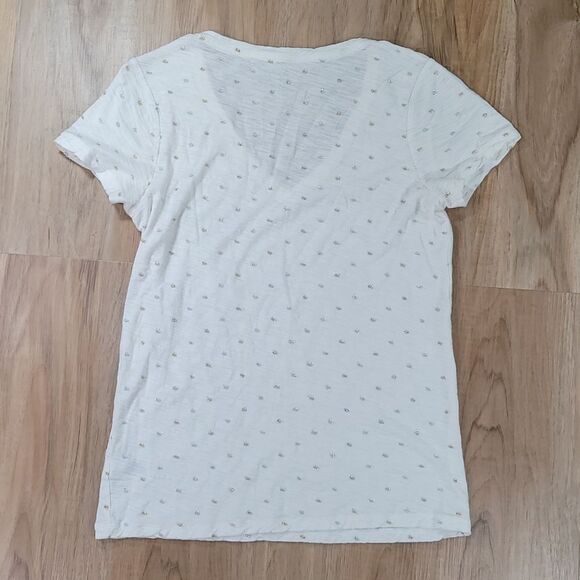 💜A New Day Cream w/Gold & Silver Metallic Polka Dots Short Sleeve Top Small - Picture 2 of 8